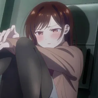 🍓 9de4cfc1 애니메이션, 소녀, 앉아있는, 슬픈, 실내 telegram sticker