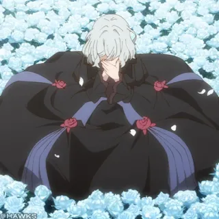 ❄️ 6f08689f Anime, Frau, Kleid, Traurig, Rosen, Weinend whatsapp sticker