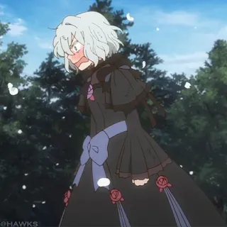 ❄️ ba87fa3b @HAWKS Anime, Cartoon, Charakter, Schwarzes Kleid, Bäume, Wald, Erröten whatsapp sticker