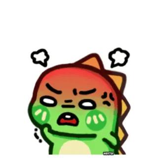😠 953c6d3a enojado, dinosaurio, dibujos animados, lindo, verde, rojo, emoción, expresión telegram sticker