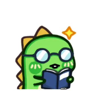 🤓 a8fec400 womtop dinosaurio, leyendo, dibujos animados, gafas, lindo telegram sticker