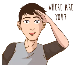 👀 5dbb5f59 Whats up you! man, groet, cartoon, vriendelijk, zwaaien, hallo telegram sticker