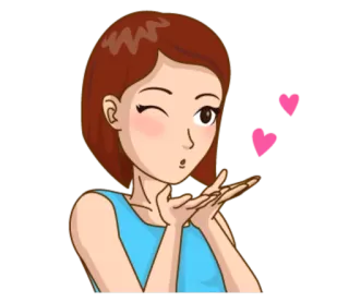 😘 9f13a793 vrouw, cartoon, kus, harten, knipoog, meisje telegram sticker