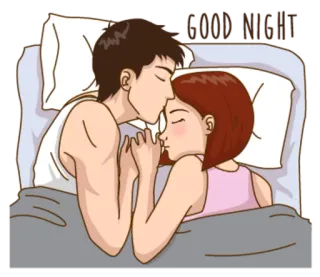 💋 ddff62f8 LOVE YOU liefde, koppel, bed, kus, cartoon, romantiek, genegenheid telegram sticker