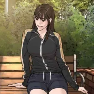 🌸 47321420 여자, 앉아있는, 벤치, 만화, 젊은 성인, 야외 telegram sticker