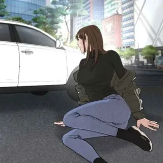 🌸 e4c5a125 여자, 도시, 거리, 앉아있는, 차, 보도 telegram sticker