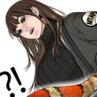 💌 c2368e85 ?! 卡通, 动漫, 女孩, 感叹号, 问题, 蛇 telegram sticker