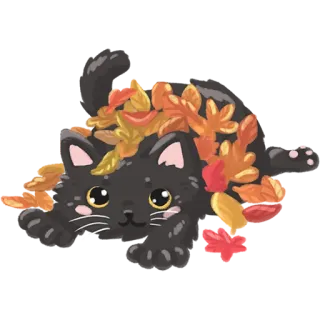 🙂 6261120d kucing, anak kucing, daun, musim gugur, musim gugur, imut whatsapp sticker