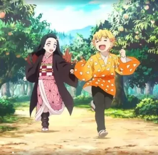 😍 6b7f6ee6 Nezuko Kamado, Zenitsu Agatsuma Demon Slayer อนิเมะ, ดาบพิฆาตอสูร, เนซึโกะ, เซ็นอิทสึ, ตัวละคร, มิตรภาพ telegram sticker