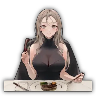🔥 9846a4b3 ragazza anime, cena, vino, bistecca, donna, cartone animato, femmina, mangiare telegram sticker