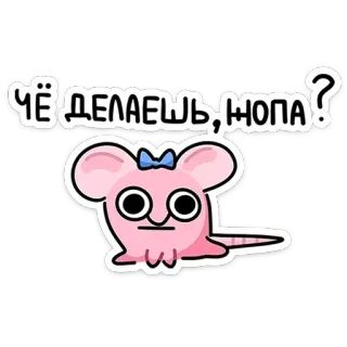 ❓ cbcdaa17 ЧЁ ДЕЛАЕШЬ, ЛОПА? Dessin animé, Mignon, Rose, Souris, Question, Animal telegram sticker