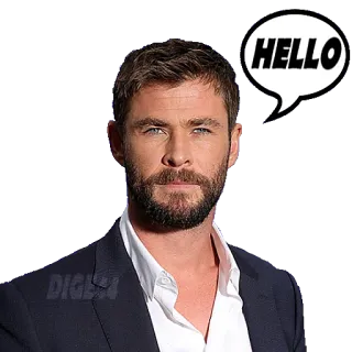 👋 34318a43 HELLO hallo, gruß, sprechblase, chris hemsworth telegram sticker