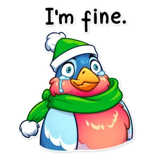 😢 9deb2768 I'm fine. 鸟, 冬天, 难过, 卡通, 眼泪, 我很好, 情绪化 telegram sticker