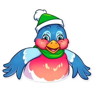 🌚 bf73cc31 鸟, 冬天, 卡通, 贴纸, 动物, 帽子, 围巾 telegram sticker