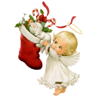 🎅 3adc6c6f christmas, angel, cat, stocking, holiday, cute, vintage telegram sticker