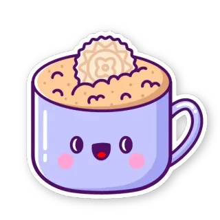 😀 4fb5e67f imut, kawaii, kopi, minuman, mug, kartun, hidangan penutup, manis telegram sticker