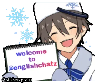 😀 716872d5 welcome to @englishchatz
@stickerzgram 애니메이션, 겨울, 눈송이, 환영합니다, 영어, 채팅, 만화 whatsapp sticker