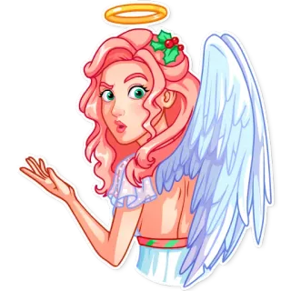 🤨 0824cc71 ángel, navidad, alas, halo, fiestas, pelo rosa, dibujos animados telegram sticker