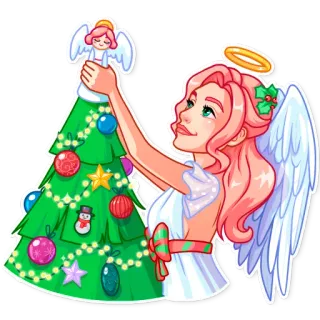 🎄 53c37234 ángel, navidad, decoración, árbol, mujer, fiesta telegram sticker