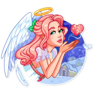 😘 79a9423d ángel, navidad, invierno, corazón, nieve, dibujos animados, fiesta telegram sticker