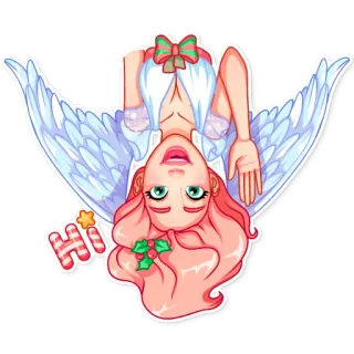 👋 ff00b63d Hi ángel, alas, lindo, saludo, dibujos animados telegram sticker