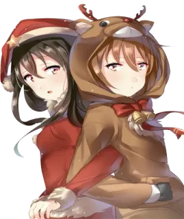 👯‍♀️ 96754b7c クリスマス, ホリデー, アニメ, トナカイ, サンタ, 女の子, かわいい telegram sticker