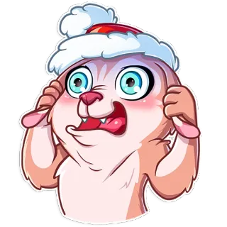 😨 2534535e 만화, 귀여운, 토끼, 동물, 스티커, 크리스마스, 겨울, 산타 모자 telegram sticker