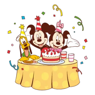 🎅 0938374f Mickey Mouse Mickey Mouse, Minnie Mouse, Pluto, anniversaire, fête, gâteau, dessin animé telegram sticker