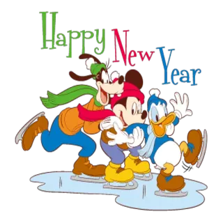 🎅 36c4fa89 Mickey Mouse Happy New Year Mickey Mouse, Donald Duck, Dingo, Bonne Année, Patinage, Disney telegram sticker
