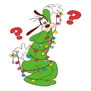🎅 565a0a45 Goofy Goofy, Disney, guirlande lumineuse, point d'interrogation, dessin animé, fête, drôle, festif telegram sticker