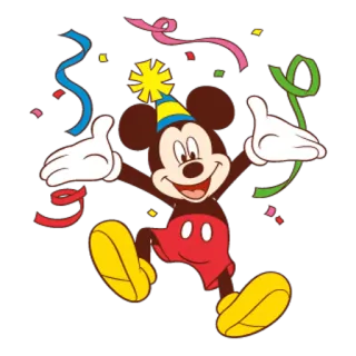 🎅 b86b5716 Mickey Mouse Mickey Mouse, fête, célébration, dessin animé, confettis, Disney, souris, personnage telegram sticker