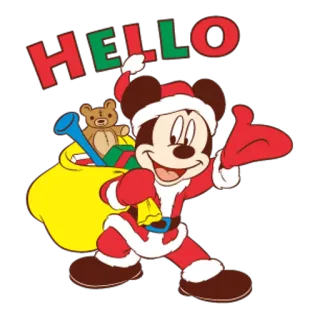 🎅 c5600c3b Mickey Mouse HELLO Mickey Mouse, Disney, Noël, Père Noël, dessin animé, vacances, salutation, ours en peluche telegram sticker