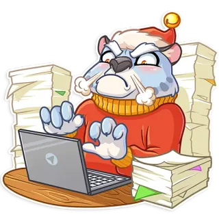 😤 2aec3cd8 雪豹, 电脑, 书桌, 办公室, 生气, 沮丧, 崩溃, 工作, 卡通 telegram sticker