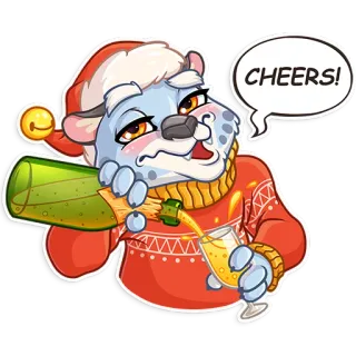 🥴 6b37cc3b CHEERS! 干杯, 庆祝, 喝酒, 派对, 雪豹, 节日, 酒精, 圣诞节 telegram sticker