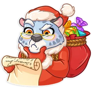 🤔 714f8555 圣诞老人, 圣诞节, 雪豹, 清单, 礼物, 节日, 喜庆, 卡通, 动物 telegram sticker