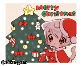 🎅 01fc76a2 Merry Christmas рождество, веселый, праздник, ёлка, милый, чиби telegram sticker