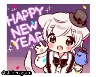 🎅 6716c791 HAPPY NEW YEAR новый год, милый, аниме, кошка, праздник telegram sticker