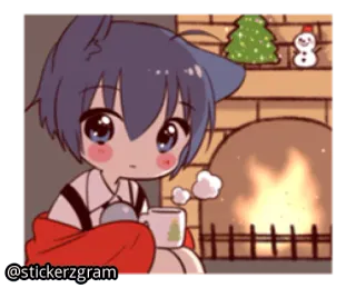 🎅 706bced4 Аниме, Чиби, Камин, Рождество, Зима, Милый telegram sticker