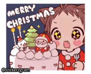 🎅 9123f2e4 MERRY CHRISTMAS рождество, праздник, торт, дед мороз, аниме, каваи telegram sticker
