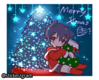 🎅 ab68ff2a Merry Xmas рождество, праздник, дерево, аниме, кошка telegram sticker