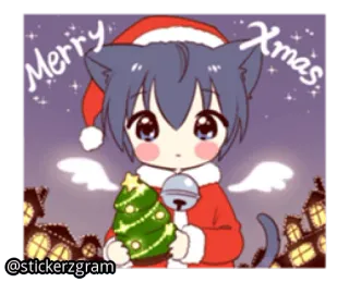 🎅 c0177f58 Merry Xmas рождество, xmas, кот, аниме, каваи, праздник, санта telegram sticker