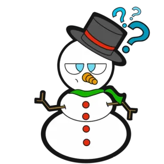 🤔 fb237608 muñeco de nieve, invierno, pregunta, dibujo animado, nieve, sombrero telegram sticker