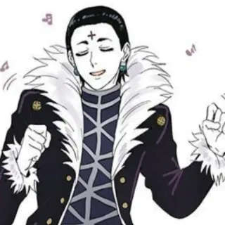 😄 7de37038 Chrollo Lucilfer Hunter x Hunter อนิเมะ, คุโรโร่ ลูซิเฟอร์, ฮันเตอร์ x ฮันเตอร์, ตัวละคร, แฟนอาร์ต, เพลง, ฉลอง, มีความสุข telegram sticker