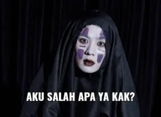 😔 3f46ad5c AKU SALAH APA YA KAK? face paint, mask, question, cosplay telegram sticker