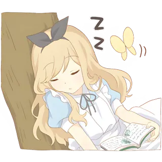😴 832f5645 Alice Alice in Wonderland Anime, Dormir, Rêver, Lecture, Livre, Papillon, Alice au pays des merveilles, Dessin animé telegram sticker