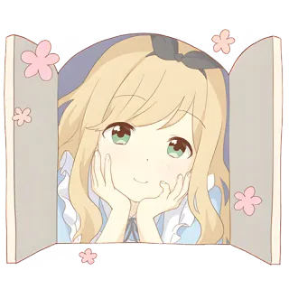 😊 a7c093f7 Anime, Mignon, Fille, Fenêtre, Fleurs telegram sticker