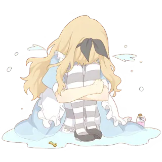 😭 b00518e2 Alice Alice in Wonderland alice, pays des merveilles, triste, pleurs, anime, fille, assise telegram sticker