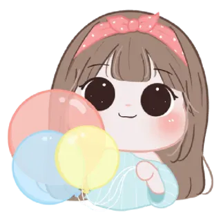 🐤 54cd3e5a ragazza, palloncini, carino, cartoni animati, adesivo whatsapp sticker