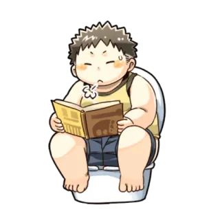 😀 65bf53f5 ragazzo, bagno, lettura, libro, cartone animato telegram sticker