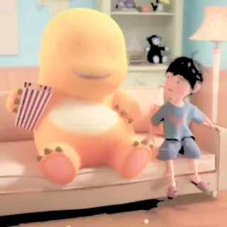 🦕 c5693b91 desenho animado, animado, personagens, pipoca, sala de estar, sofá, fofo, amizade telegram sticker